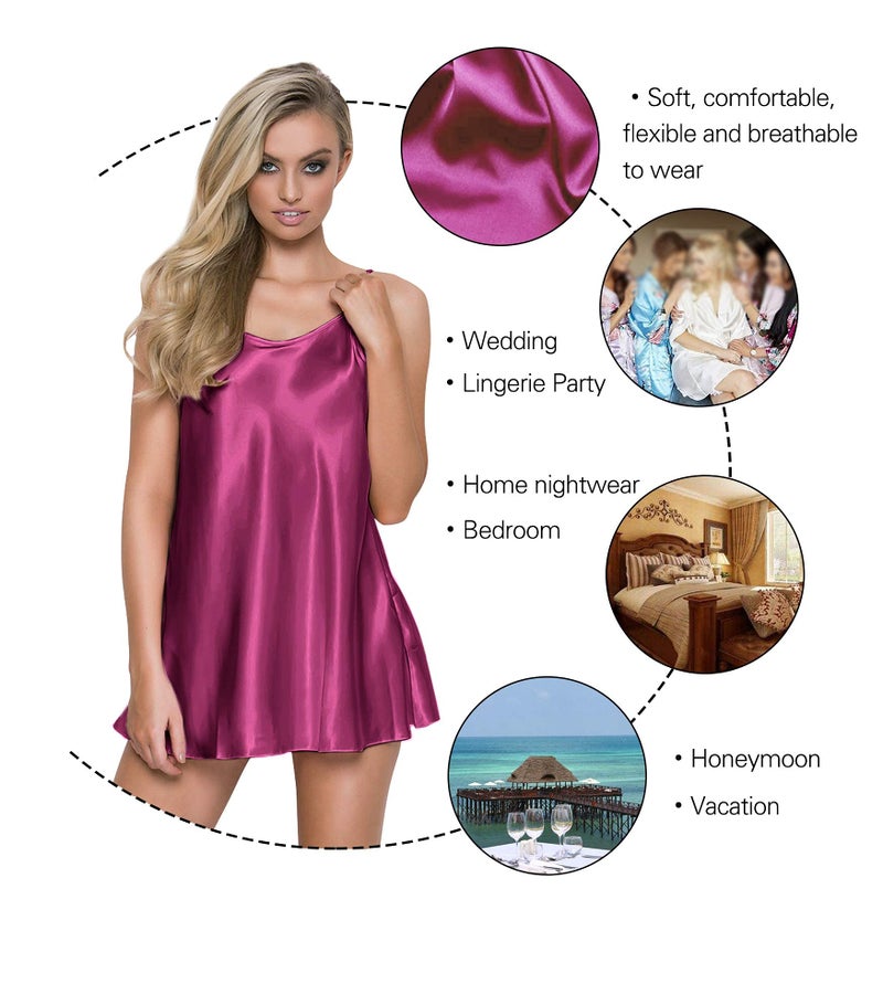 RSLOVE Women Lingerie V Neck Nightwear Satin Nightgown Sexy Sleepwear Slik Chemise Mini Slip Short Nightwear Purple L - Image 4